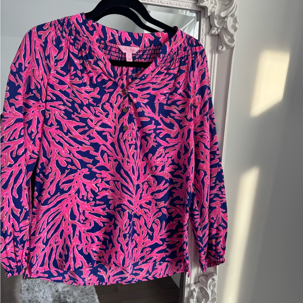 Lilly Pulitzer Pink and Blue Coral Print Blouse